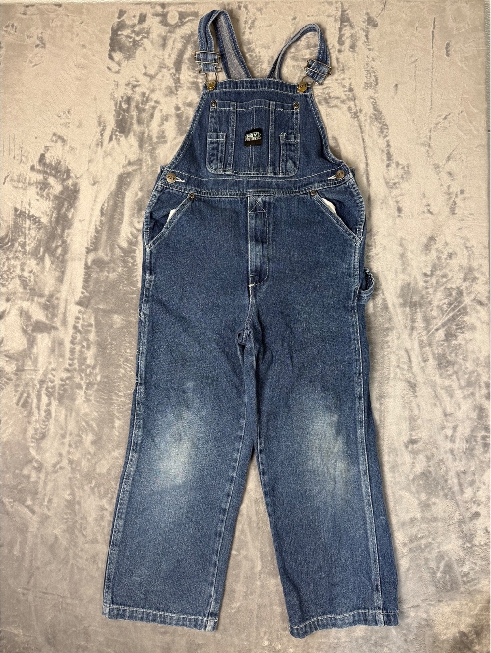 KEY Boys Size 10 Denim Bib Overalls Blue Carpenter Workwear Adjustable